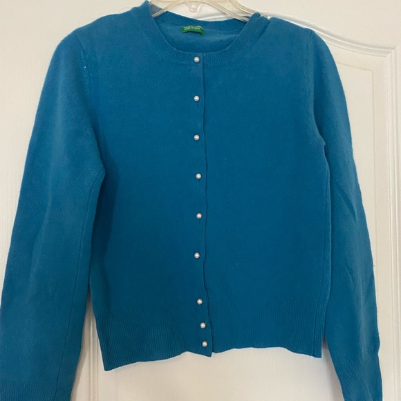 United Colors Of Benetton Sweaters - Benetton Pearl Button Cardigan Teal Sweater